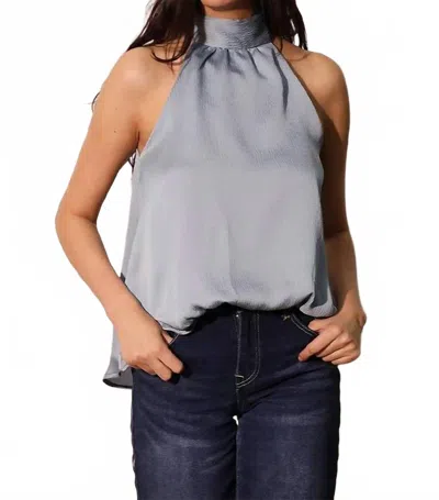 Kld. Signature Textured Satin Bubble Top In Denim In Gray