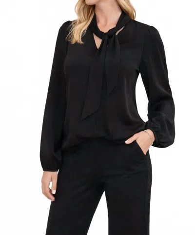 Kld. Signature Tie Bubble Hem Blouse In Black