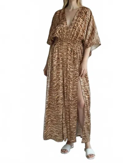 Kld. Signature V-neck Kimono Midi Dress In Tiger Print In White