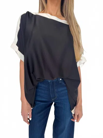 Kld. Signature Washed Satin Contrast Band Blouse In Black