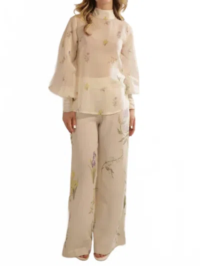 Kleid Dione High Waisted Pants In Cream Garden Multi In Neutral