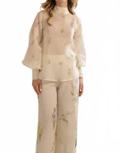 Kleid Fiona Bubble Sleeve Blouse In Cream Garden Multi In Purple