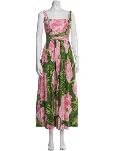Pre-owned Kleid Floral Print Long Dress In Pink