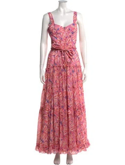 Pre-owned Kleid Floral Print Long Dress In Pink