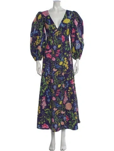 Pre-owned Kleid Floral Print Long Dress In Purple