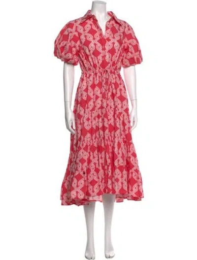 Pre-owned Kleid Floral Print Midi Length Dress In Red