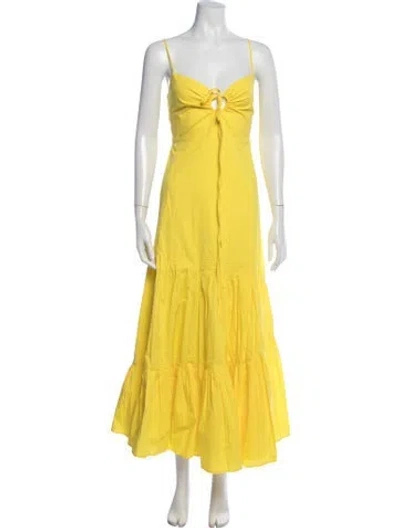 Pre-owned Kleid V-neck Long Dress In Yellow