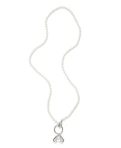 Kleinfeld Faux Stone Engagement Ring Imitation Pearl Strand Necklace In Crystal,rhodium