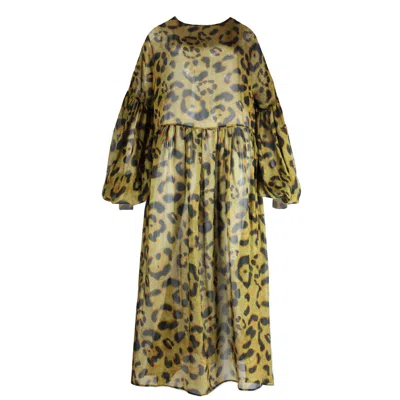 Klements Women's Brown Dusk Dress In Cheetah Silk Chiffon In Green
