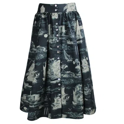 Klements Women's Eddie Cotton Skirt Doomed Voyage Print In Black & Beige