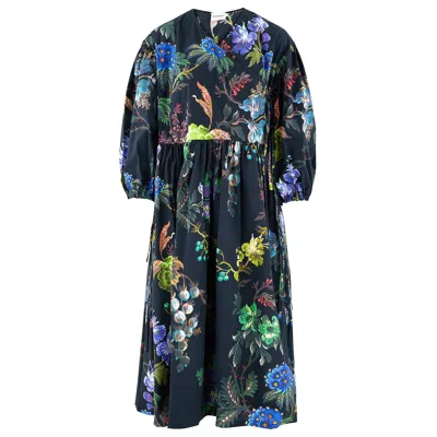 Klements Women's Georgie Wrap Dress Witchflower Print Organic Cotton In Blue