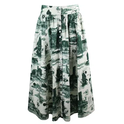 Klements Women's Neutrals Eddie Cotton Skirt Doomed Voyage Print In Seaweed & Putty In Green