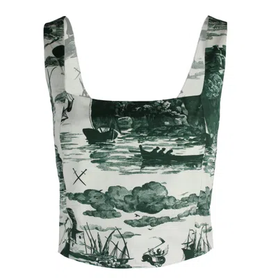 Klements Women's Neutrals May Bodice Top In Doomed Voyage Print, Putty & Seaweed In Gray/green