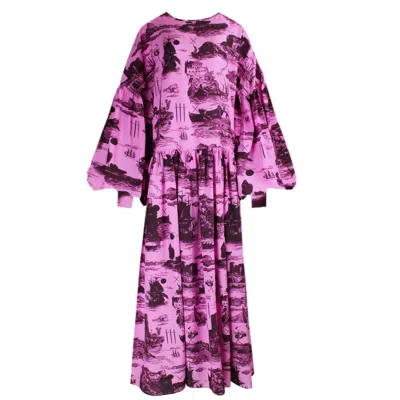 Klements Women's Pink / Purple Dusk Dress In Doomed Voyage Print, Sorbet & Port In Pink/purple