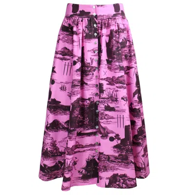 Klements Women's Pink / Purple Eddie Cotton Skirt Doomed Voyage Print In Sorbet & Port In Pink/purple