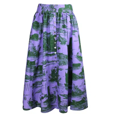 Klements Women's Pink / Purple Eddie Cotton Skirt Doomed Voyage Print In Violet & Deep Forest In Pink/purple