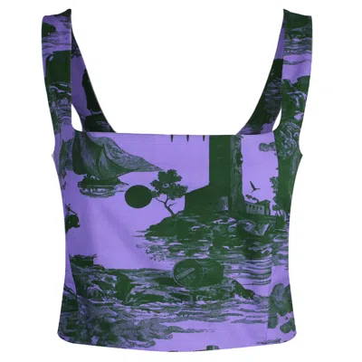 Klements Women's Pink / Purple May Bodice Top In Doomed Voyage Print, Violet & Deep Forest In Pink/purple