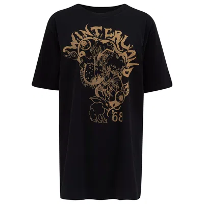 Klements Women's Winterland T Shirt Gold Print Black In Black/yellow