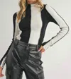 Klesis Alicia Long Sleeve Color Block Top In Black/white