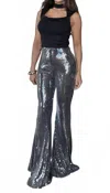 Klesis Angel All Over Sequin Flare Pants In Black In Gray