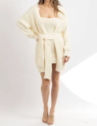 Klesis Angora Mini Dress And Cardigan Set In Ivory In Multi
