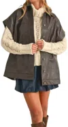 Klesis Apparel-  Oversized Faux Leather Vest With Pockets In Black In Black