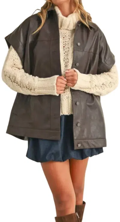 Klesis Apparel-  Oversized Faux Leather Vest With Pockets In Black