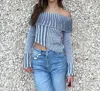 Klesis Asymmetrical Off The Shoulder Ribbed Sweater In Blue
