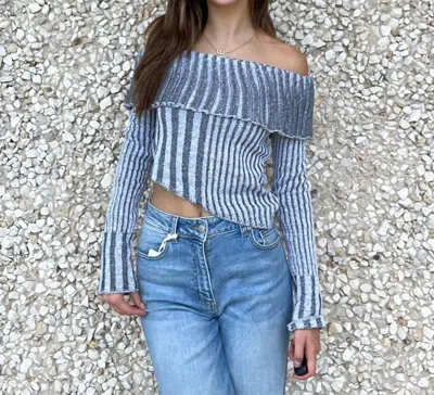 Klesis Asymmetrical Off The Shoulder Ribbed Sweater In Blue