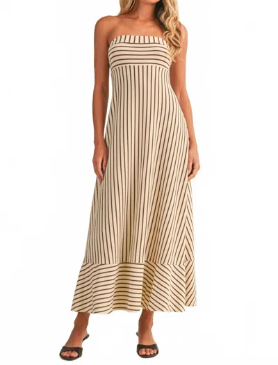 Klesis Becca Strapless Striped Knit Dress In Cream In Brown