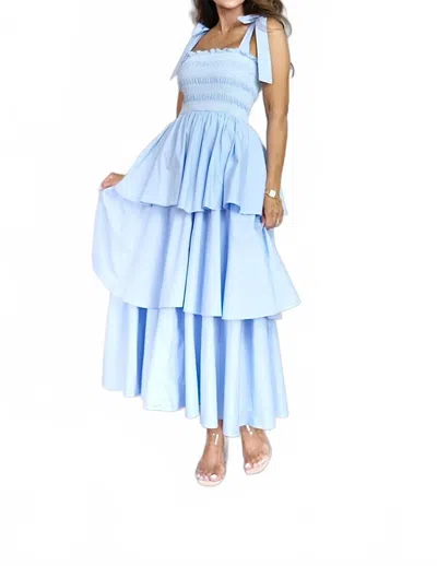 Klesis Blanca Poplin Smocked Tie Strap Midi Dress In Chambray In Blue