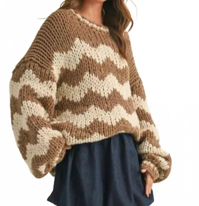 Klesis Chevron Patterned Oversized Chunky Knit Sweater In Camel Cream In Multi