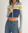 Klesis Crop Stripe Zip Pullover In Multi In Blue