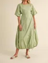 Klesis Drawstring Open Back Dress In Sage