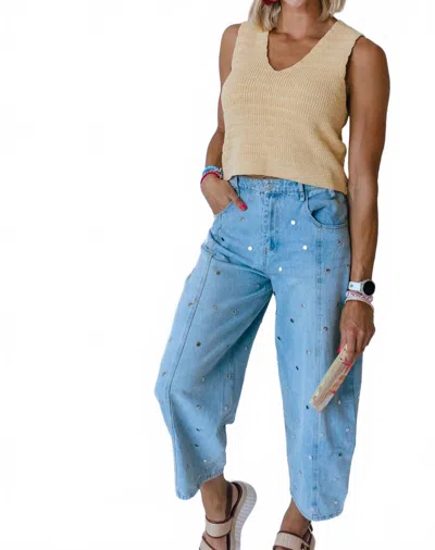 Klesis Ella Studded Barrel Jeans In Light Blue