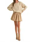 Klesis Faux Leather Bubble Mini Skirt In Beige In Nude