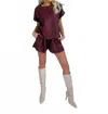 Klesis Faux Leather Oversized Top And Shorts Set In Maroon In Red