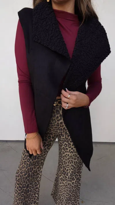 Klesis Faux Suede Sherpa Sweater Vest In Black