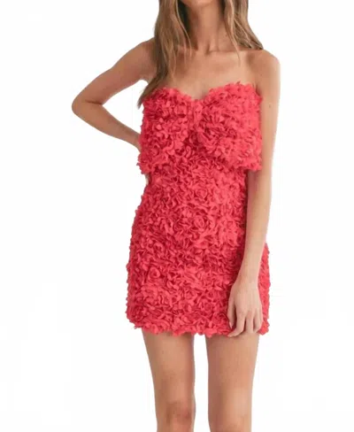 Klesis Floral Applique Mini Dress With Front Large Bow In Red