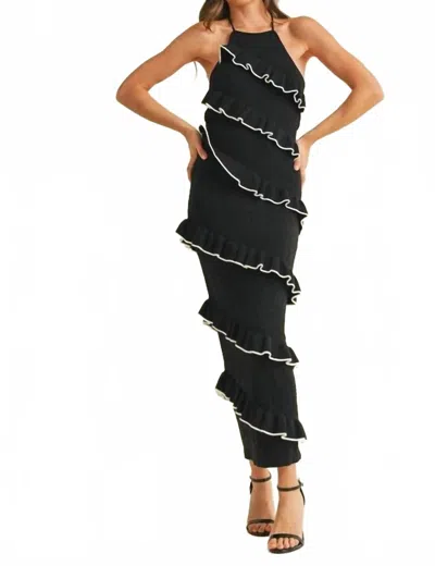 Klesis Frills Halter Sweater Knit Dress In Black
