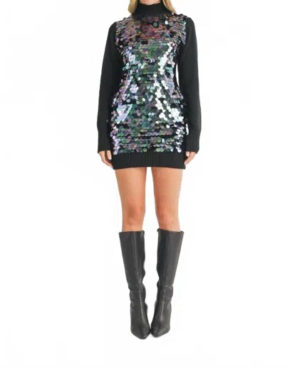 Klesis Hits The Spot Iridescent Sequin Sweater Dress In Black