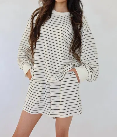 Klesis Juliette Relaxed Striped Long Sleeve & Shorts Lounge Set In White/black In Multi