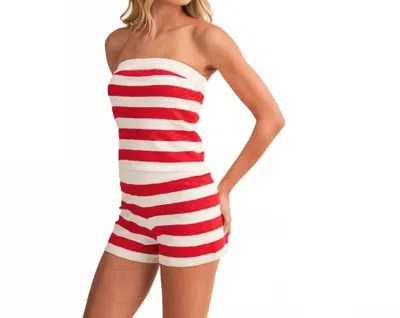 Klesis Kenzie Knitted Stripe Tube Top & Shorts Set In Red In Multi