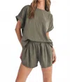 Klesis Laurel Relaxed Top & Shorts Set In Olive In Gray