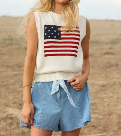 Klesis Liberty Sleeveless American Flag Knit Sweater In White