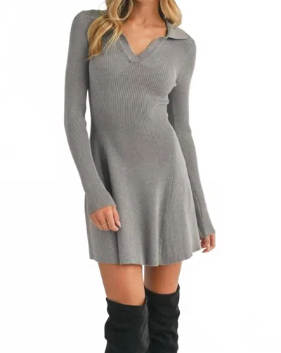 Klesis Long Sleeve A-line Mini Knit Dress With Collar In Black In Gray