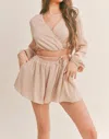 Klesis Long Sleeves Crop Top Flare Shorts Set In Taupe In Brown