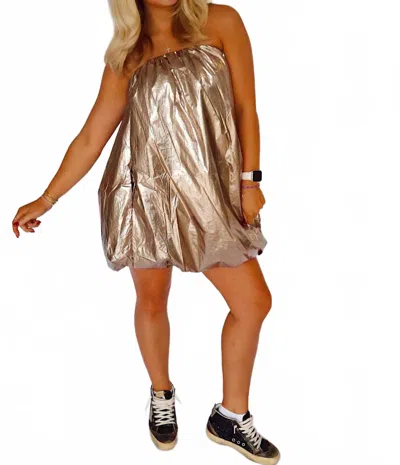 Klesis Metallic Strapless Puff Balloon Dress In Gold In Silver