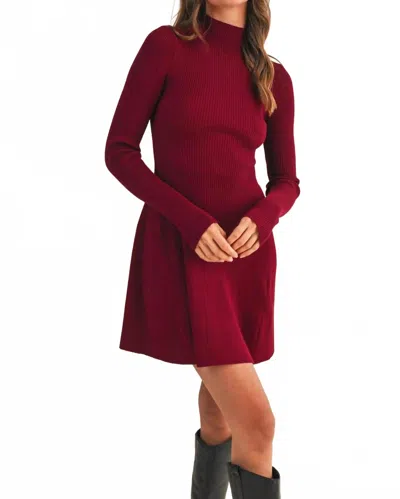 Klesis Mock Neck Long Sleeve Fit And Flare Mini Dress In Red