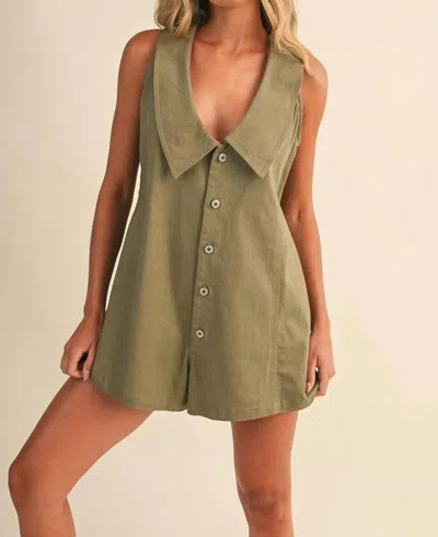 Klesis Molly Oversized Cotton Twill V-neck Collared Romper In Green